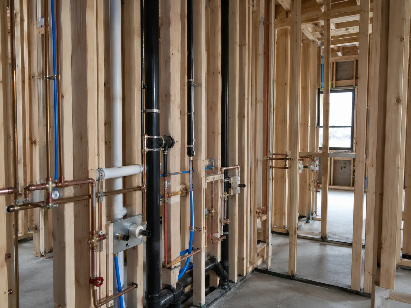 Rough-in plumbing installation in new construction